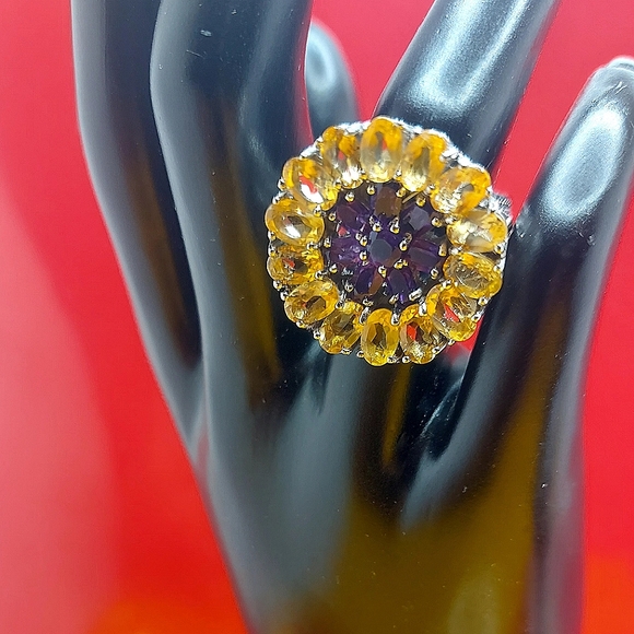 Natural Citrine, Amethyst, Rhodolite Garnet 925 Sterling Silver Ring Size 7.75 - Picture 3 of 12